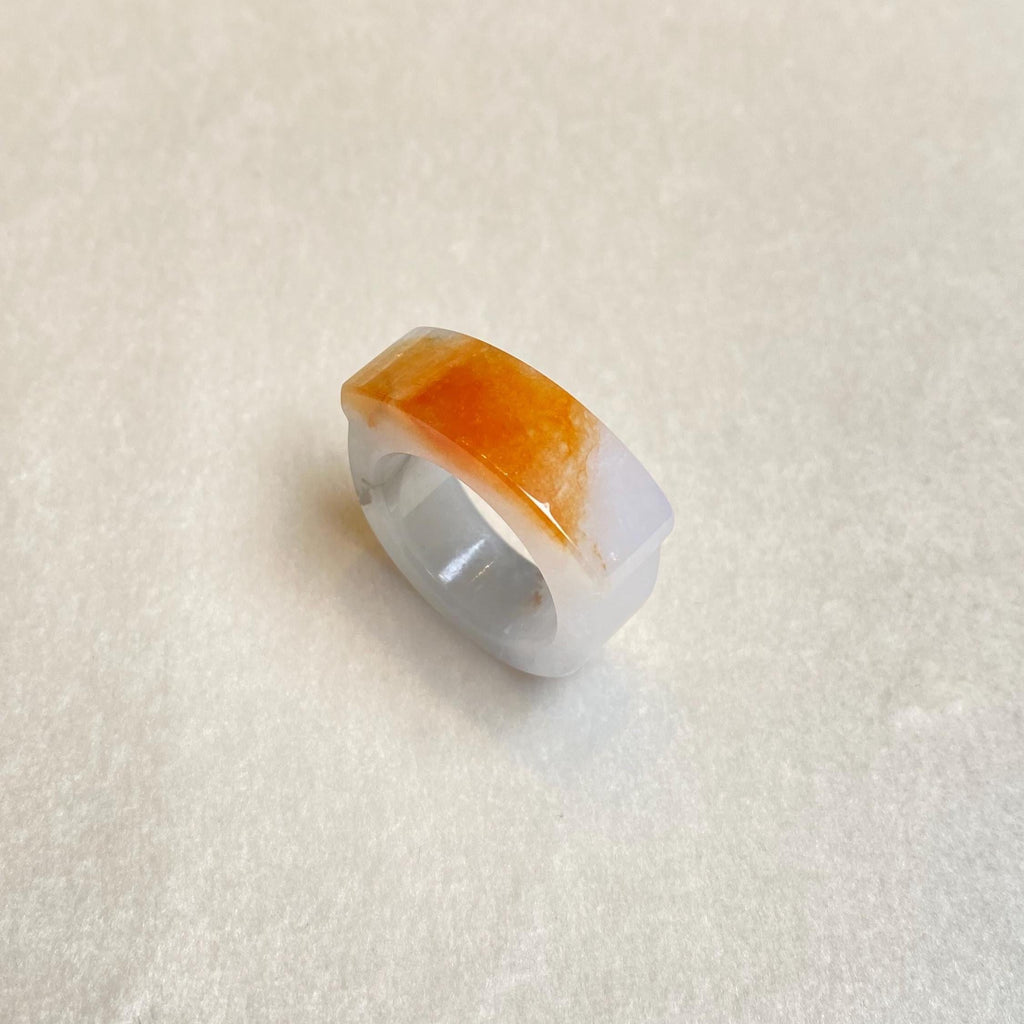 Natural Type-A Burmese Red Jade Saddle Ring – Rare Red & White Jade – Size 9.25