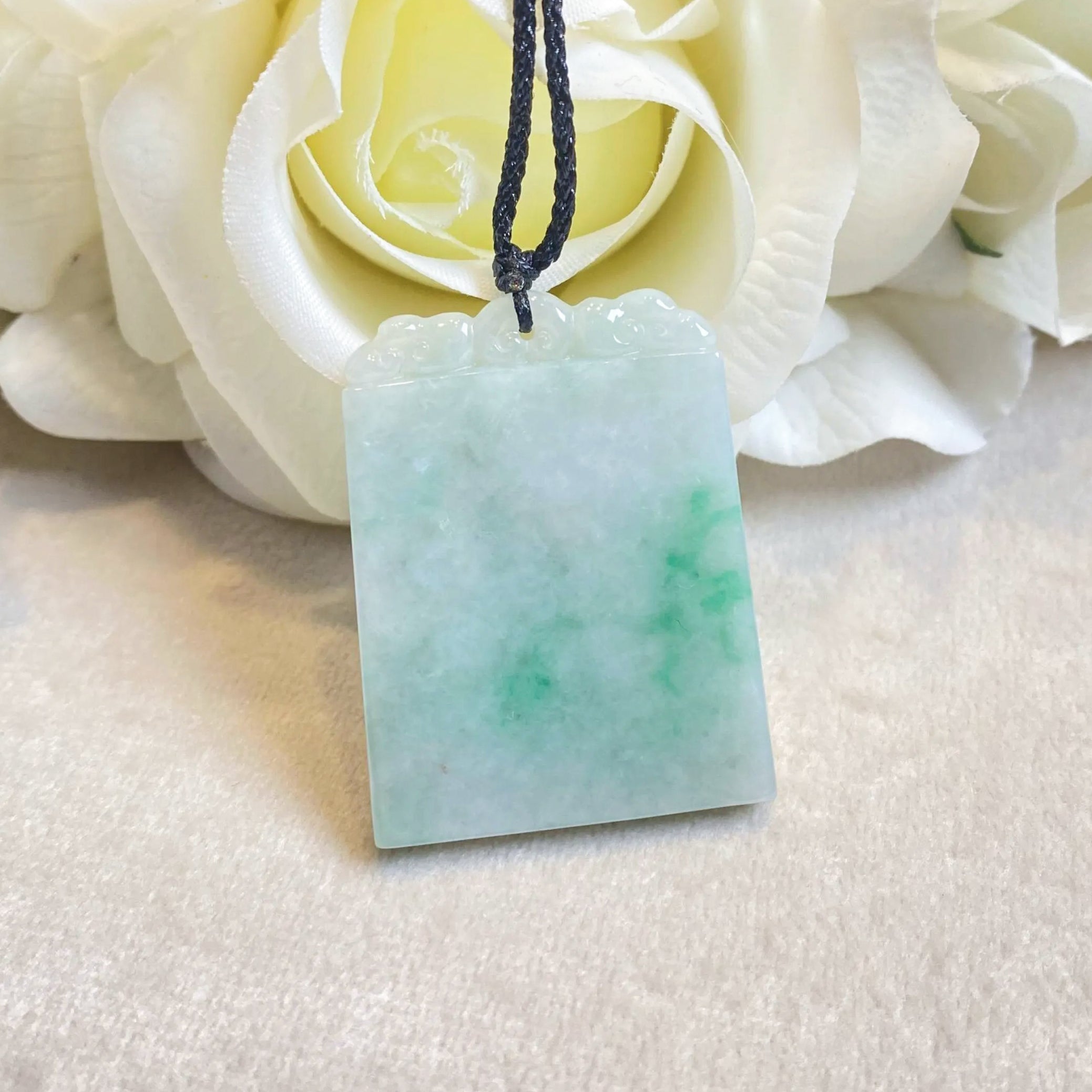 Gransky Handmade Smooth Green Carved Jade Block Pendant