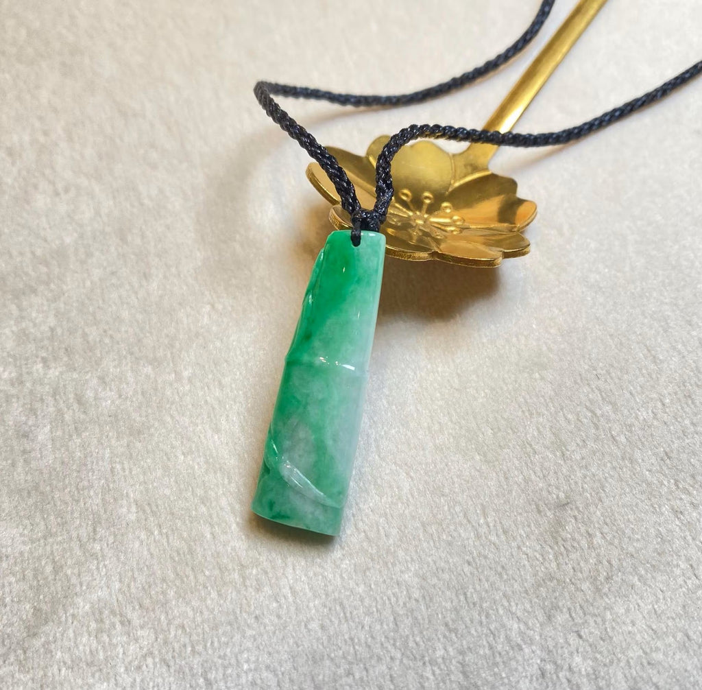 Natural Green Burmese Jadeite Bamboo Pendant