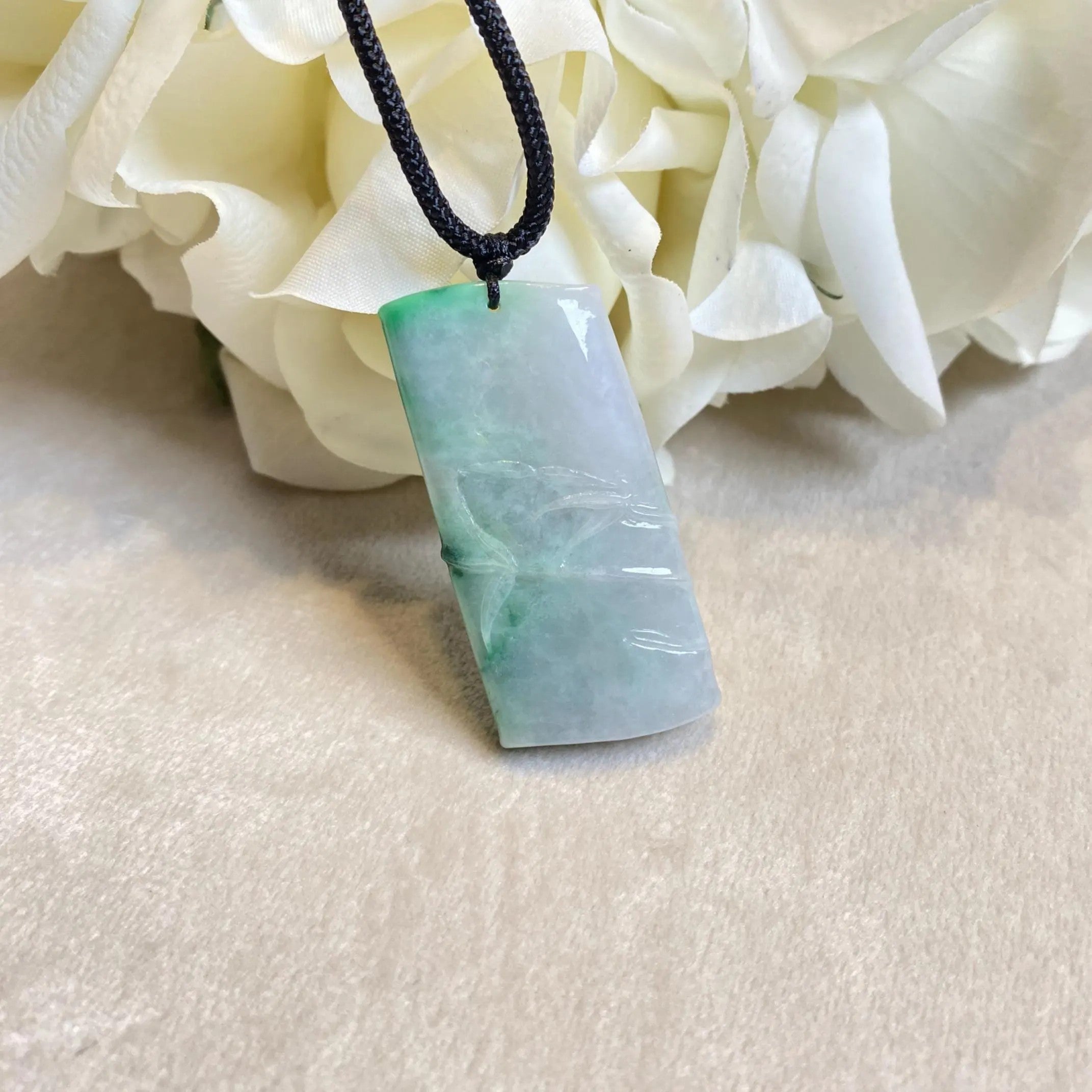 Natural Green Burmese Jadeite Bamboo Pendant