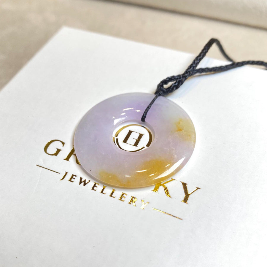 Gransky Purple and Orange Jadeite Round Disc Pendant Necklace - Real Jadeite