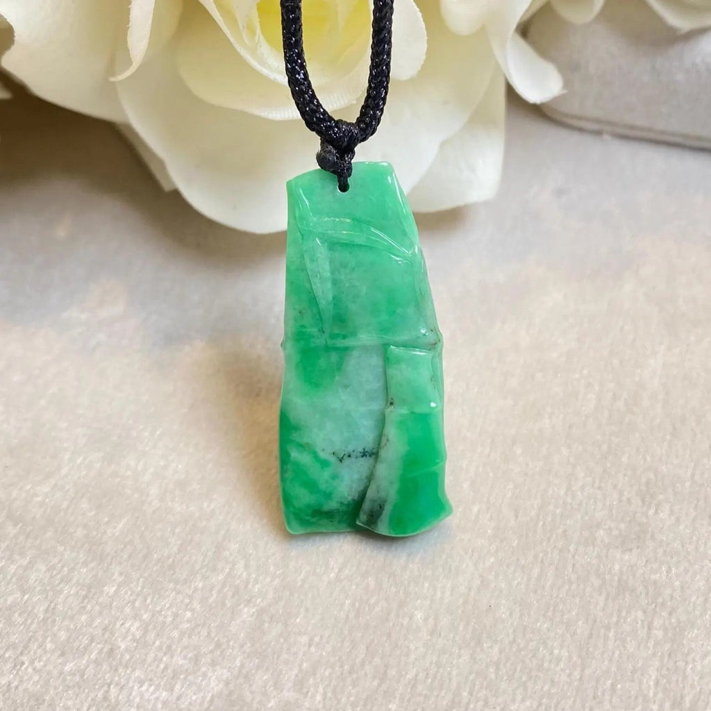 Green Jadeite Bamboo Pendant - Natural Type-A Jade