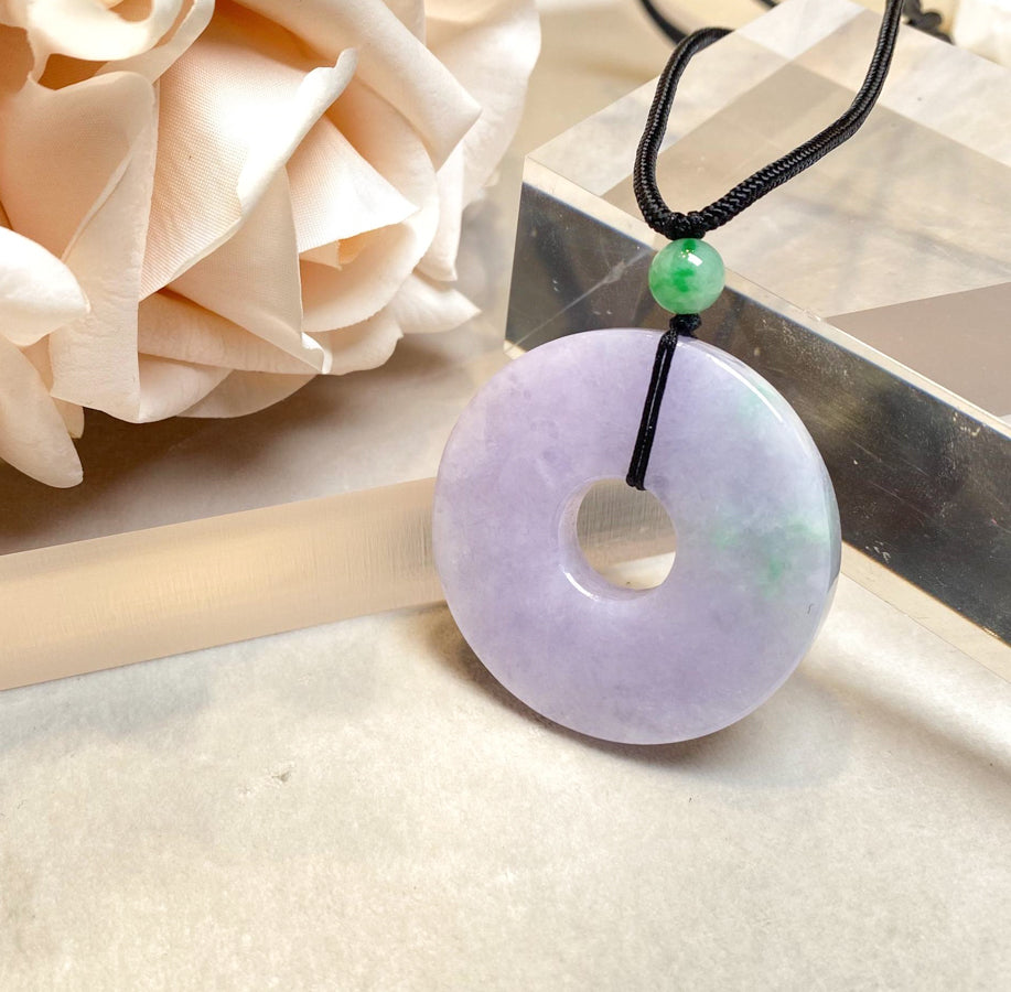 Large Round Purple Jade Pendant Necklace - Genuine Real Jade