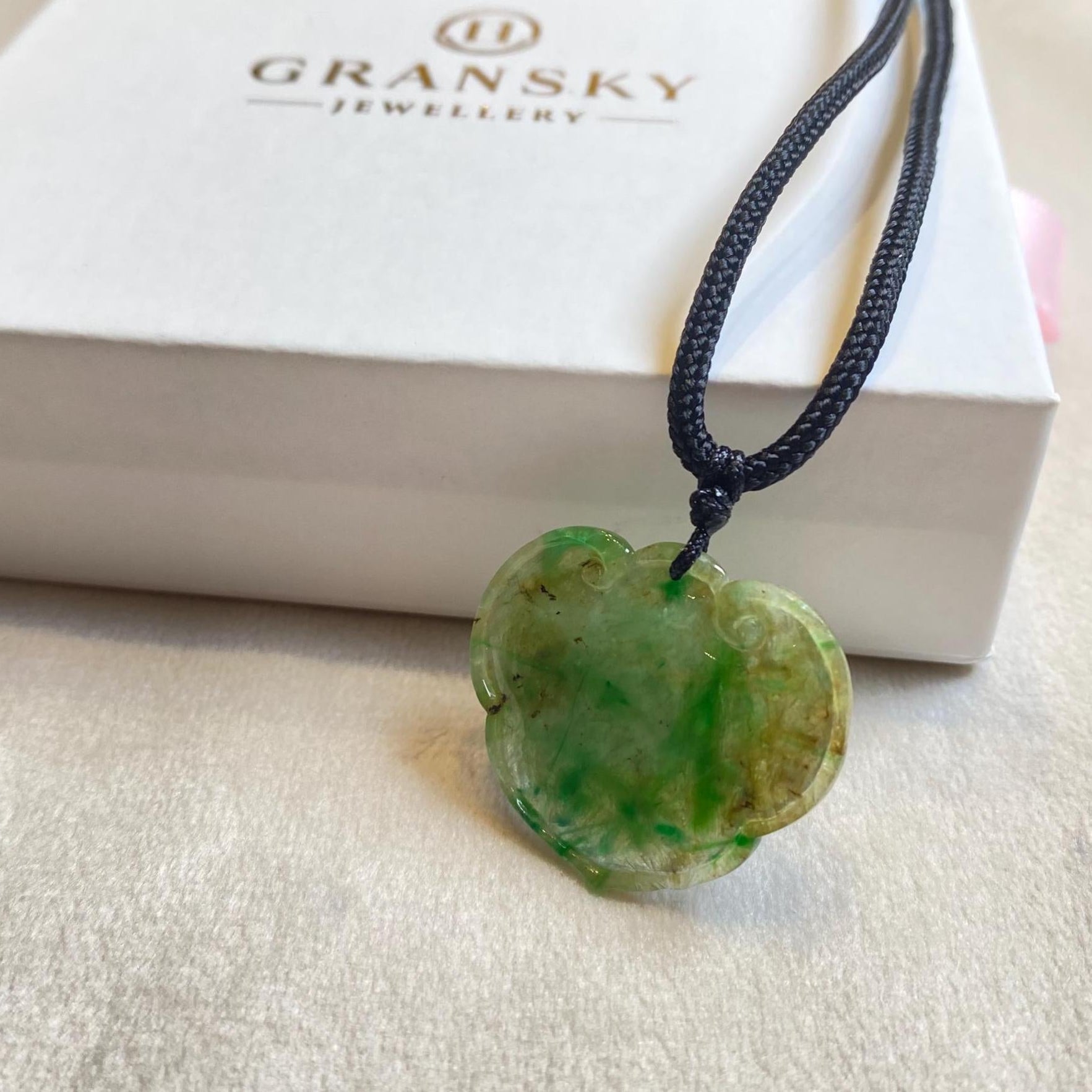 Natural Type-A Jadeite Ruyi Pendant in Green and Orange