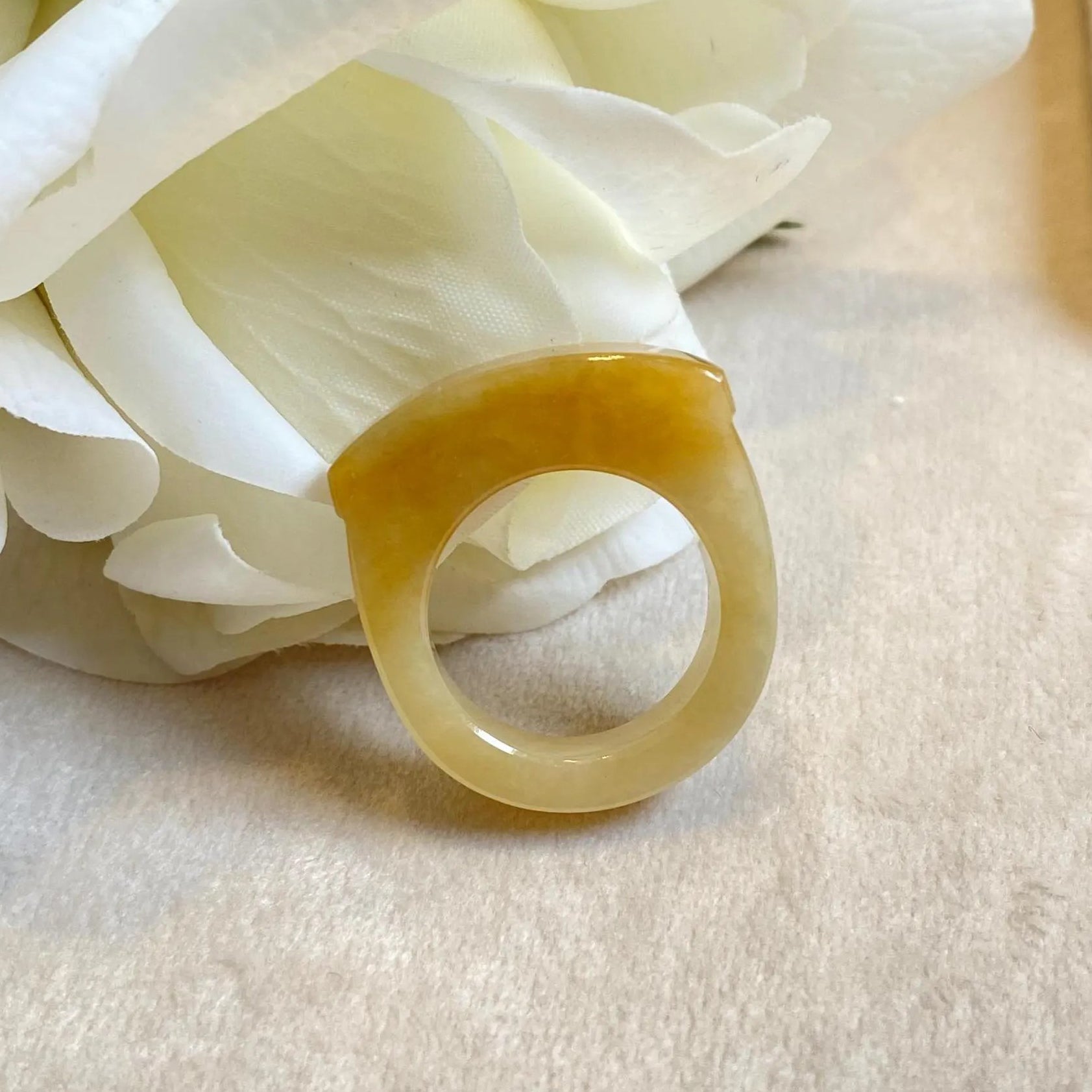 Exquisite Natural Untreated Brown Burmese Jadeite Saddle Ring (马鞍戒) – Size US 8.25 & 9.25