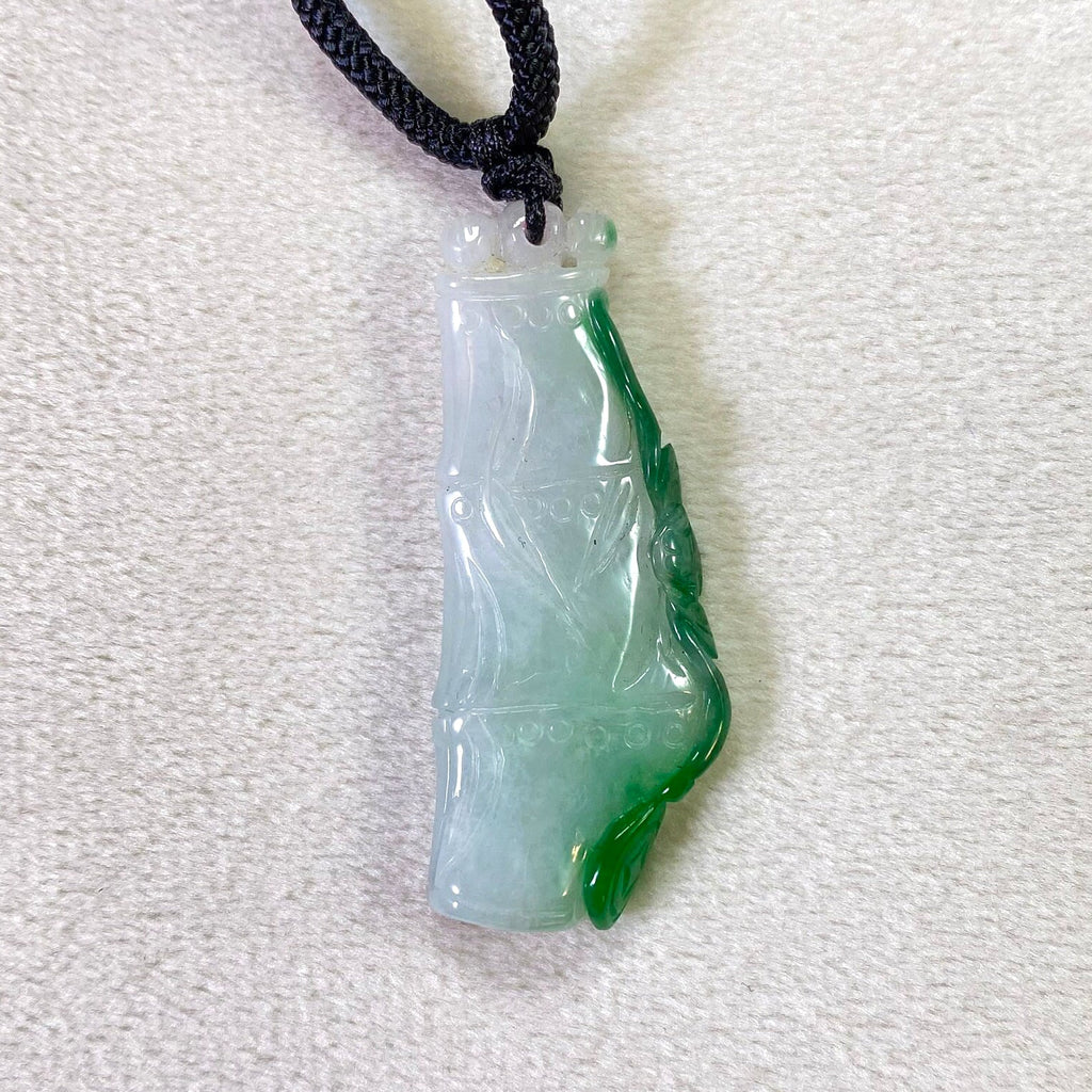 Natural Gradient Green Burmese Jadeite Bamboo Pendant