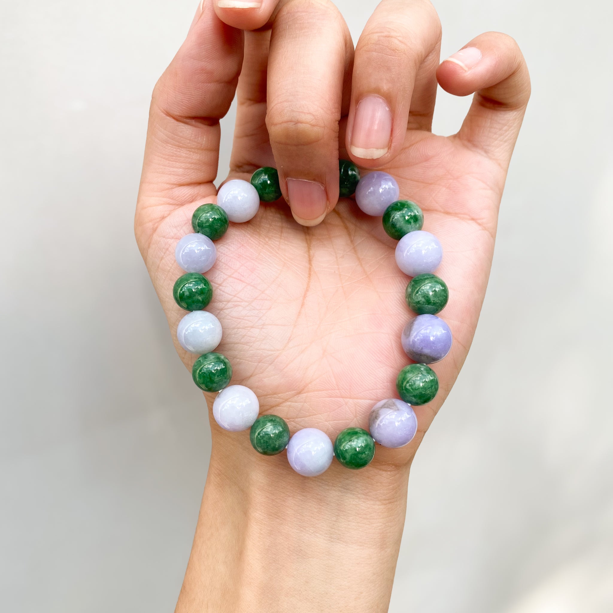 Meditating Beaded Bracelet Intense Green and Purple Jadeite Beads