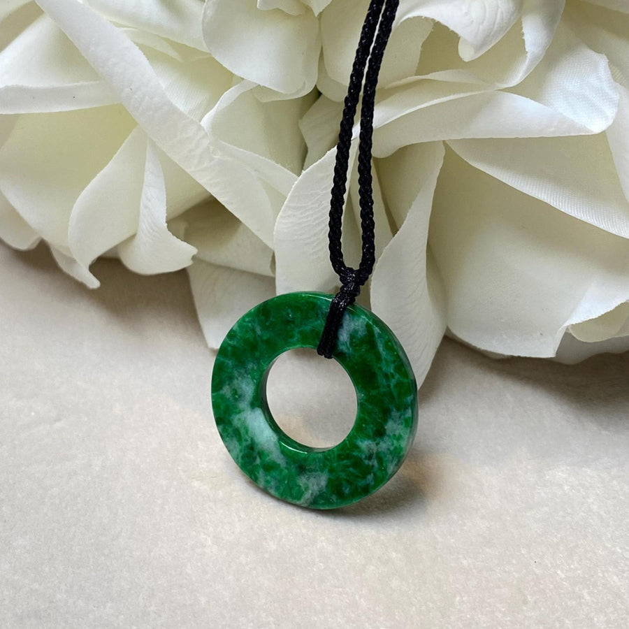 Natural Type A Jadeite Round Disc Pendant - Intense Green Jade with Adjustable String