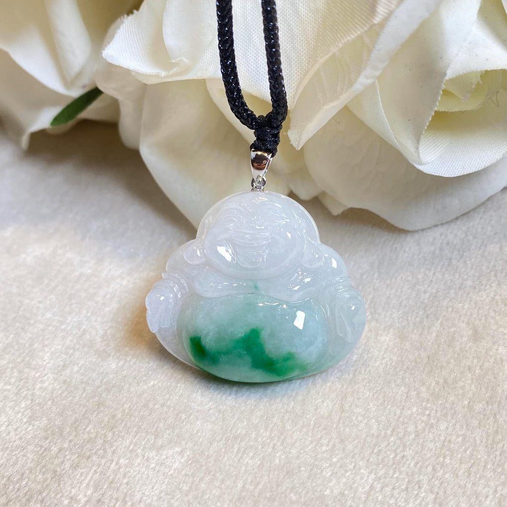 Green Jade Buddha Pendant with 18k Gold Bail - Symbol of Peace and Serenity