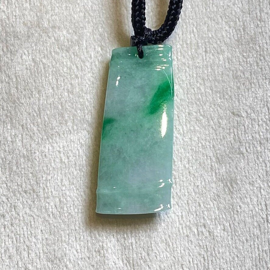 Bright Green Hand-Carved Bamboo Jade Pendant