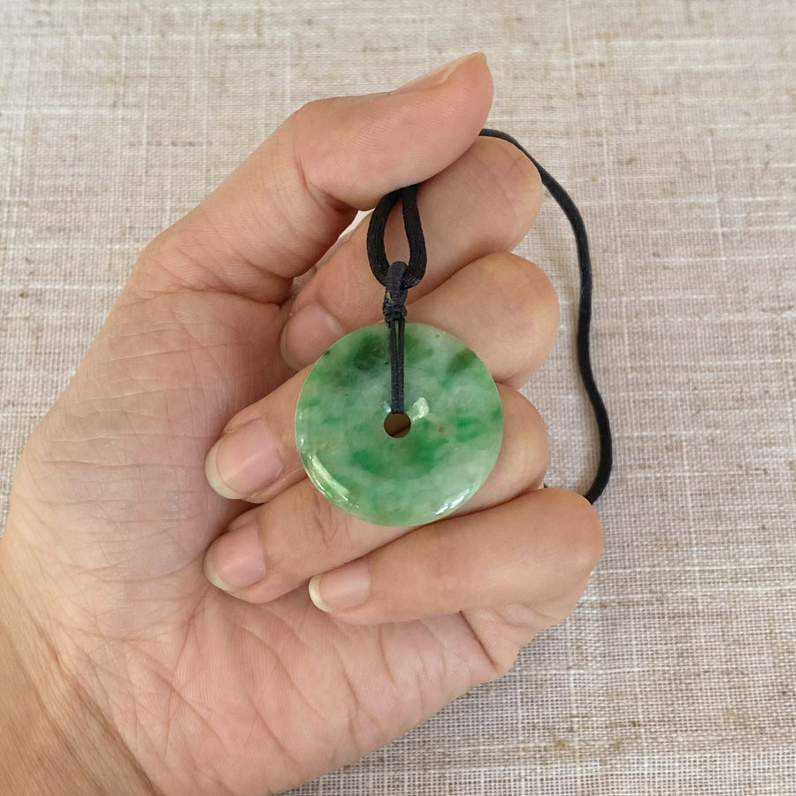 Round Disc Jade Pendant Necklace for Men Lucky Charm