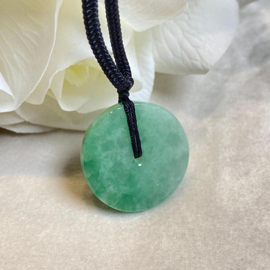 Delicate Green Round Disc Jade Pendant - 24.5mm Width Adjustable Cord