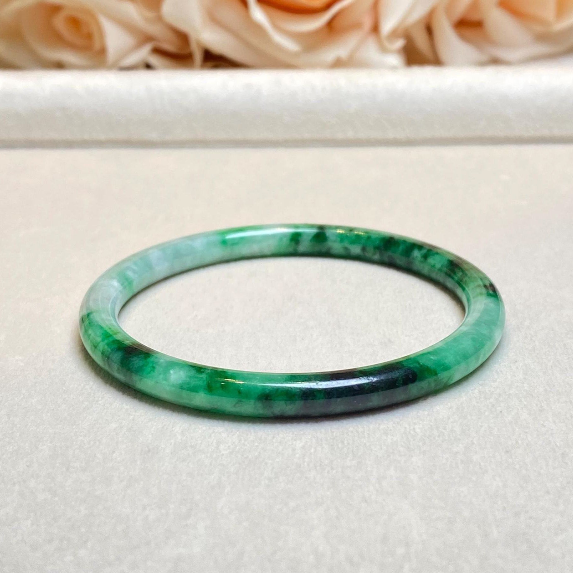 54mm Green Color Jadeite Bangle – Untreated Natural Green Burmese Jadeite