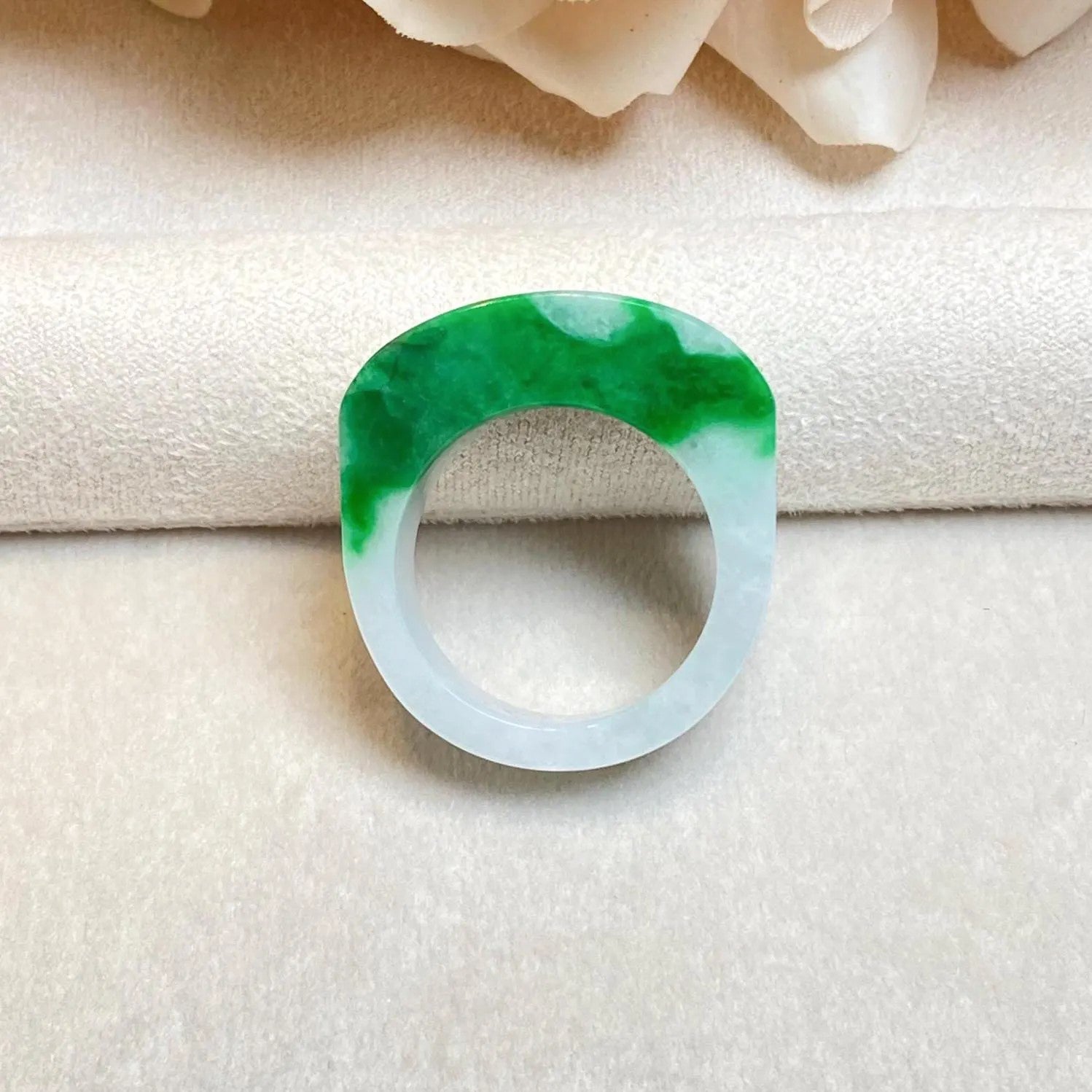 Size 9.25 Natural Type-A Burmese Imperial Green Jade Band Ring