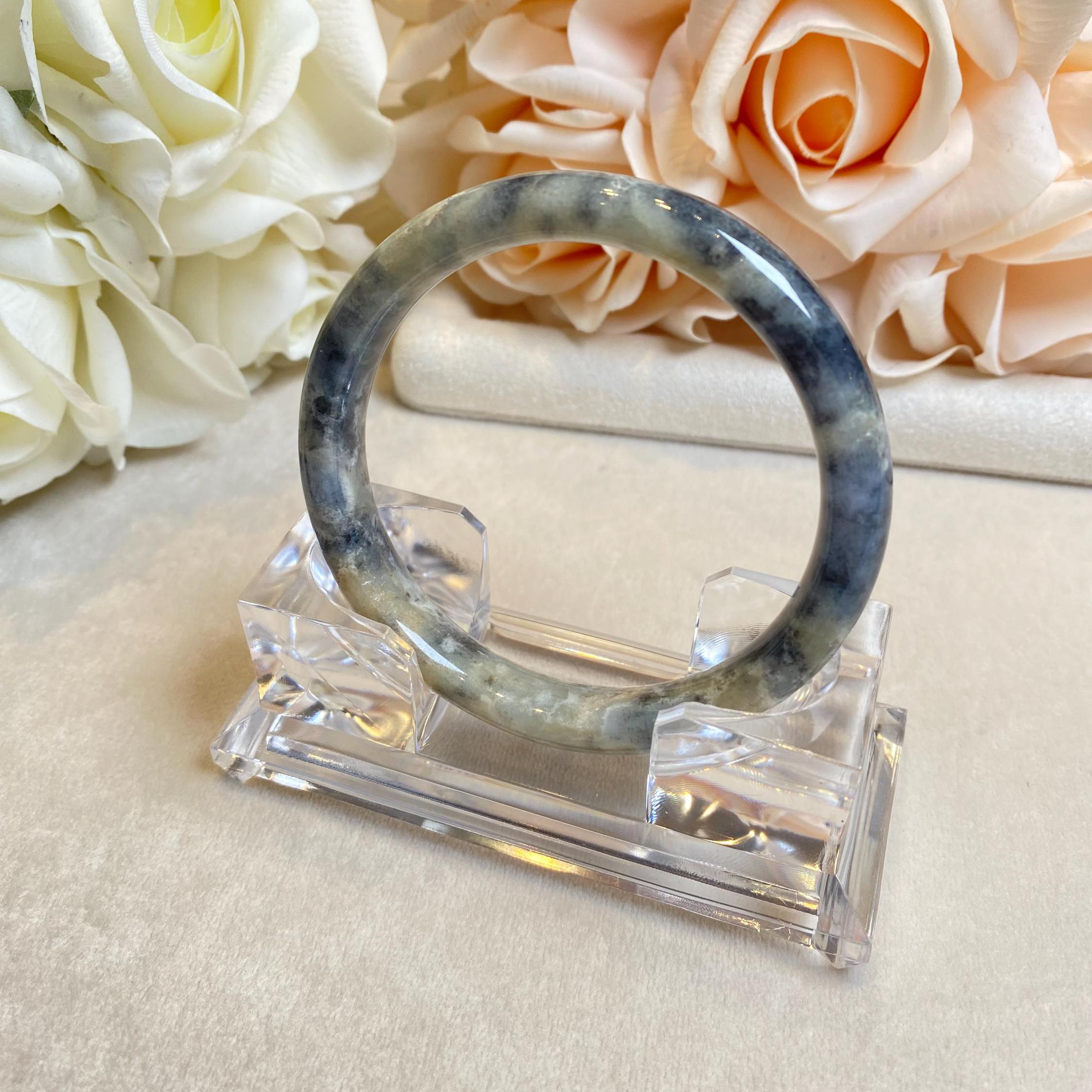 60mm Natural Black Brown Jade Bangle Bracelet - Type-A Burmese Jadeite
