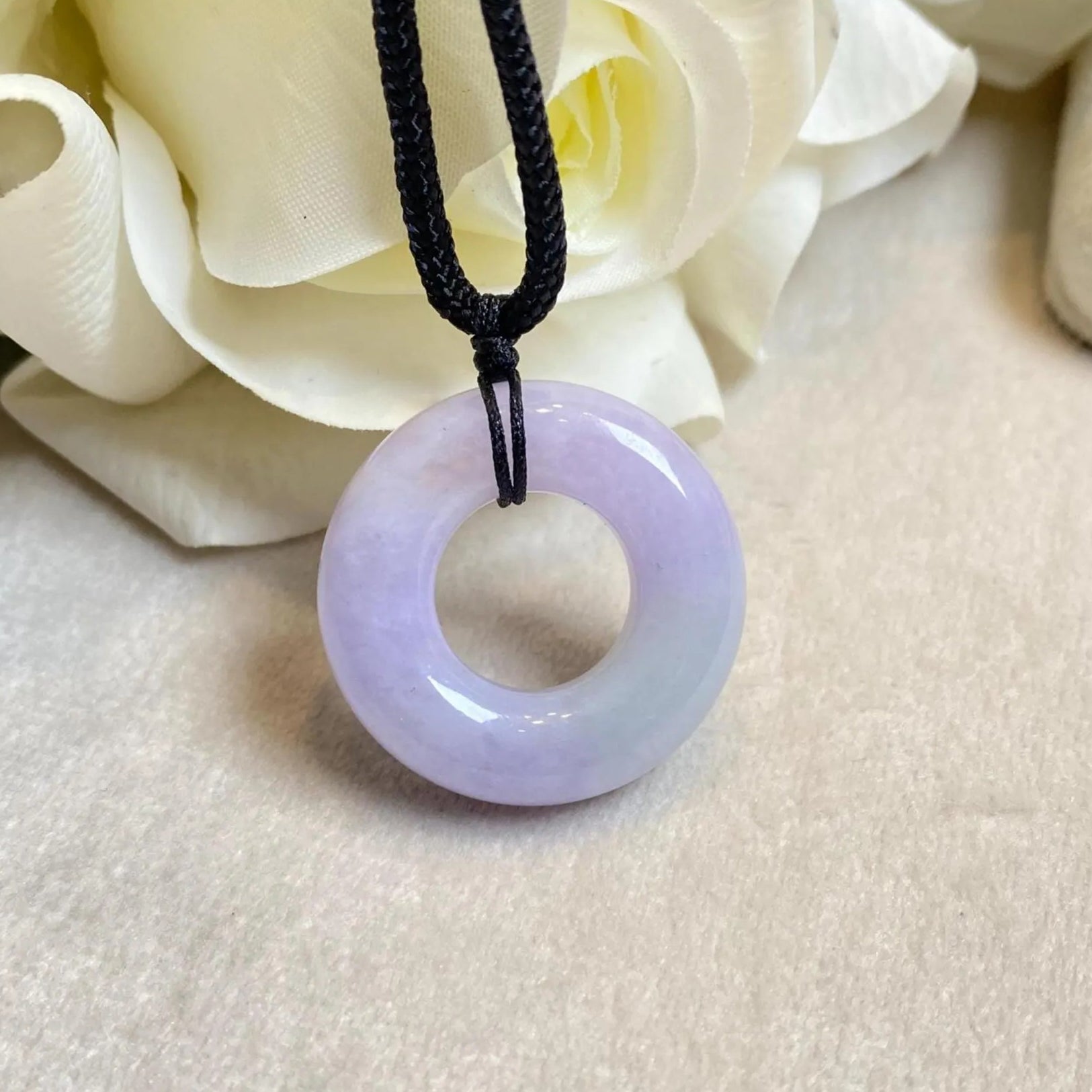 Purple Jade Round Donut Pendant 27mm - Calming Gemstone
