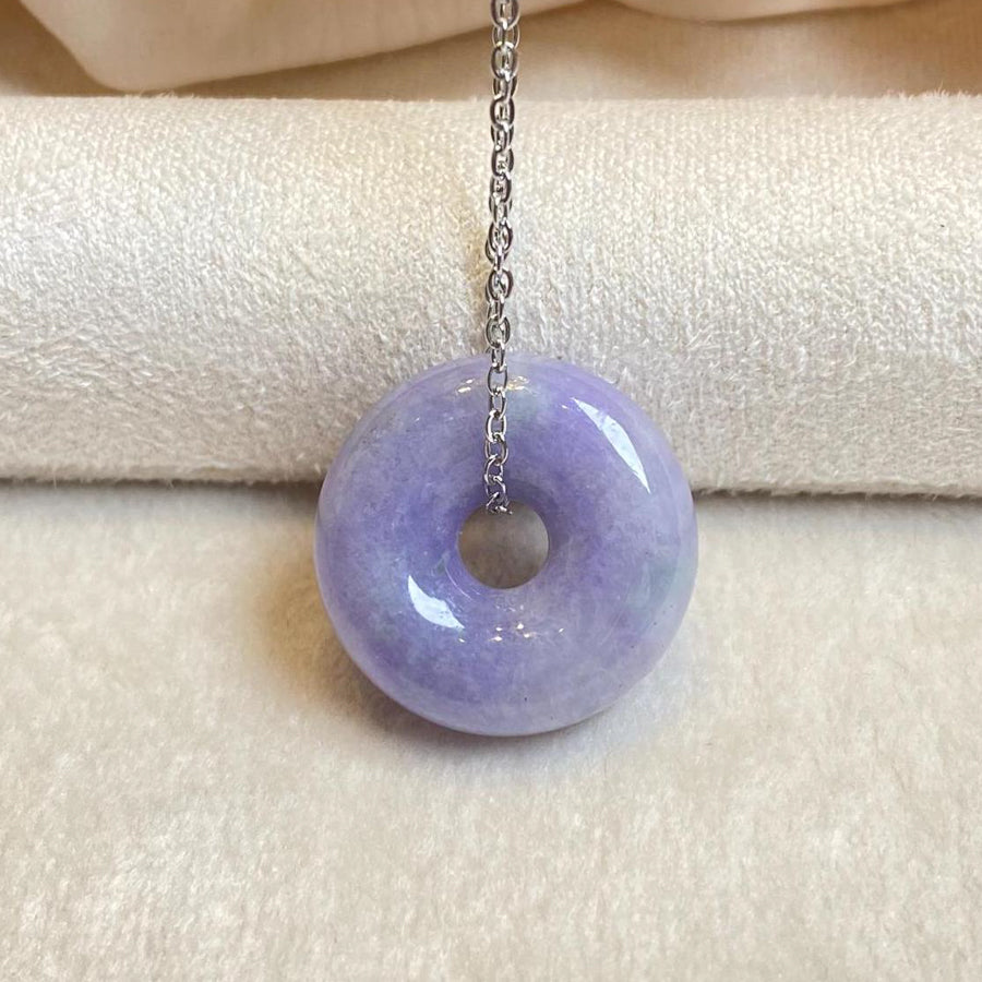 Purple Jade Donut Pendant Necklace - Type-A Burmese Jadeite, 18k Gold or 925 Silver