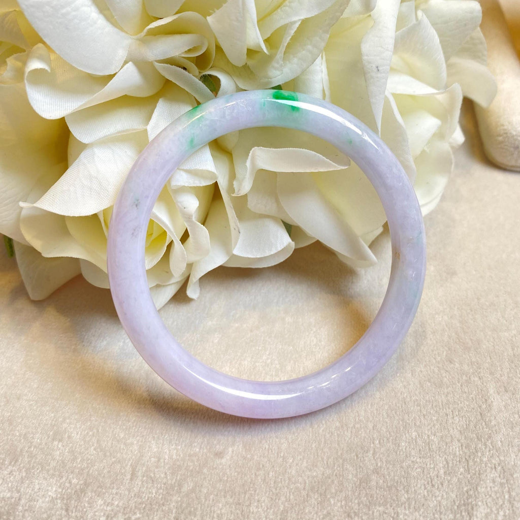 Dainty Purple Jadeite Bangle with Vivid Green, 56.5mm Inner Diameter