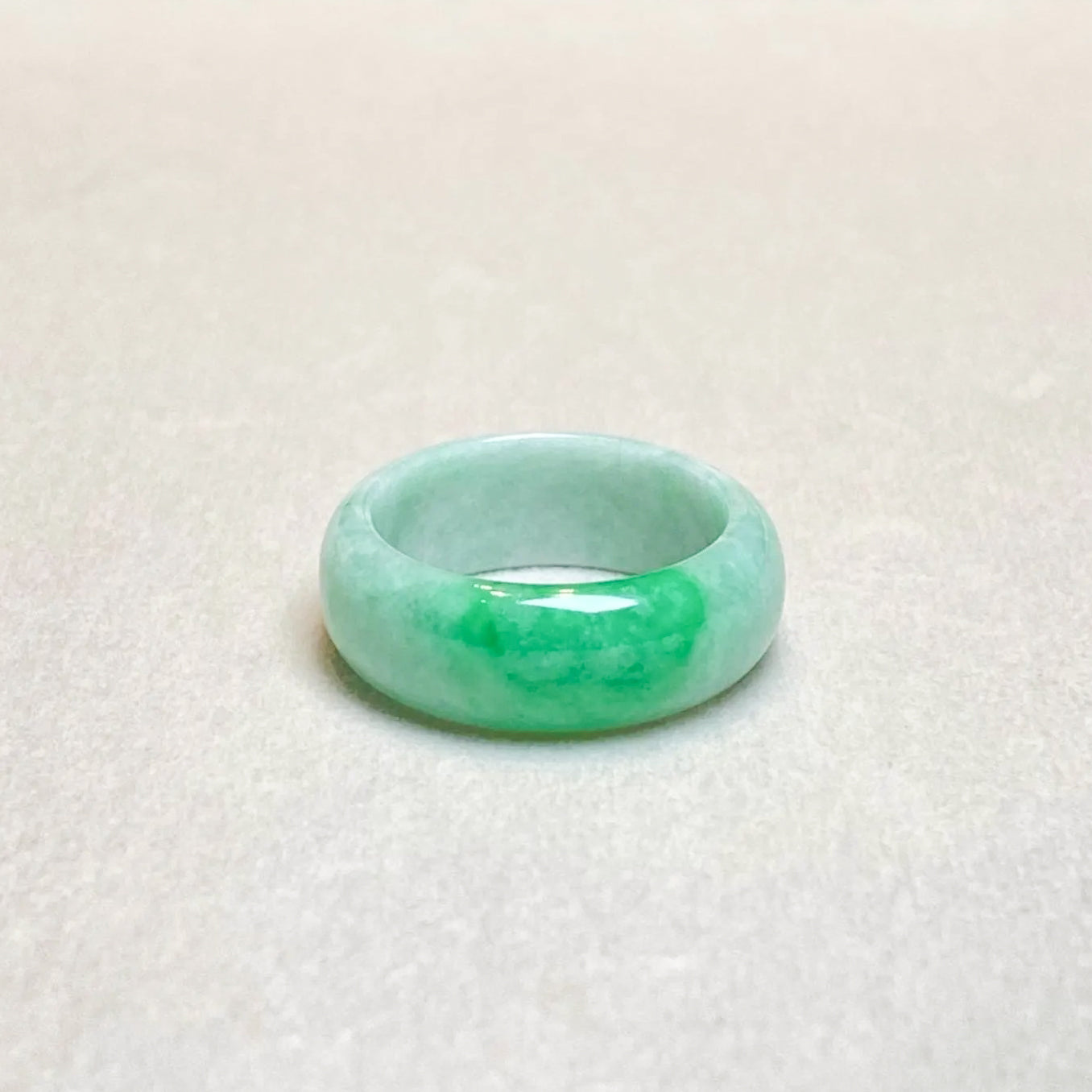 Size 8.25 Natural Type-A Burmese Imperial Green Jade Band Ring