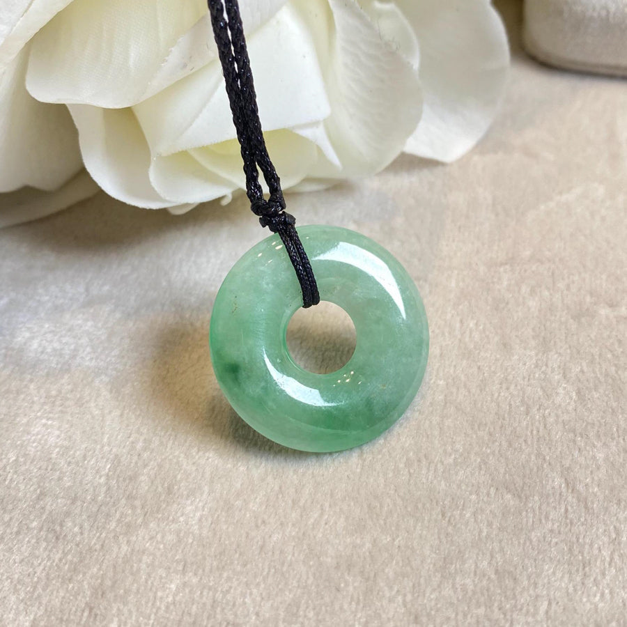 Gransky Natural Green Jade Disc Pendant - Type A Burmese Jadeite, Round Donut Shape