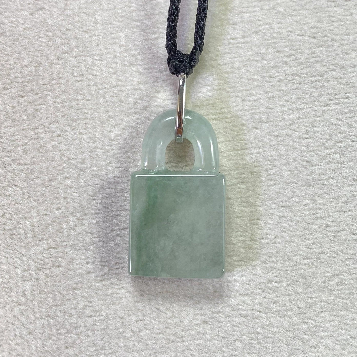 Ocean Blue Jade Charm Pendant in 18k White Gold - Type-A Burma Jadeite