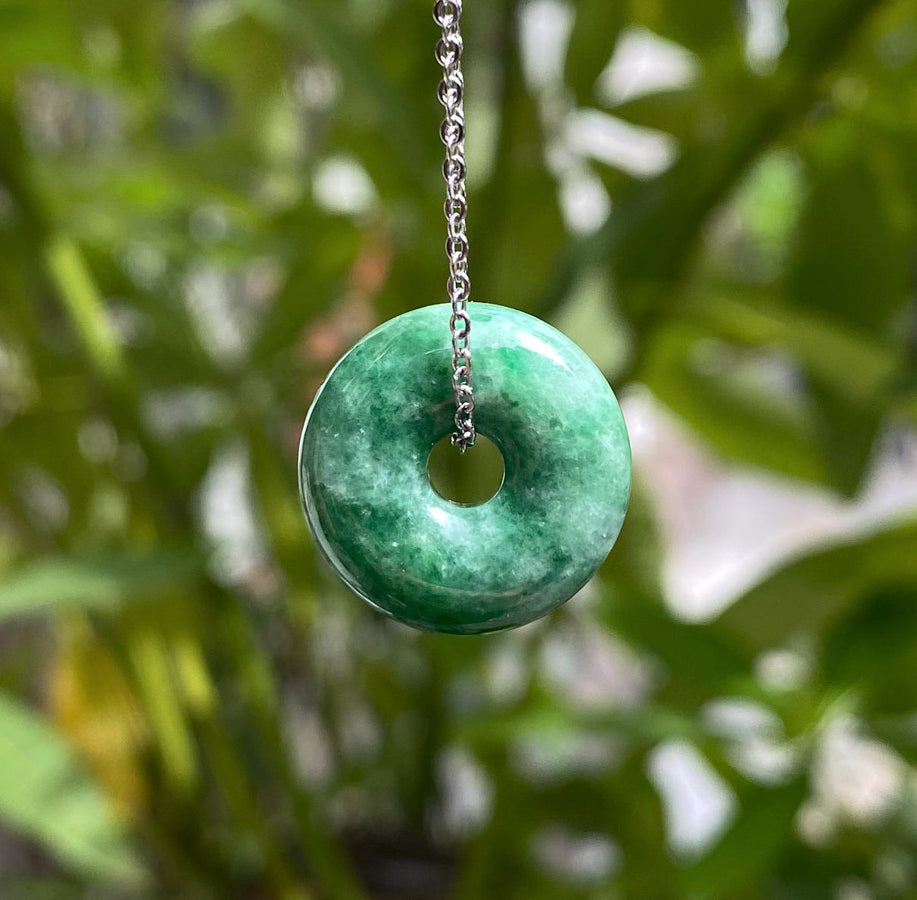 Gransky Green Jadeite Donut Disc Pendant Necklace - Natural Grade A Burmese