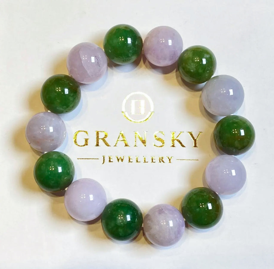Gransky Jewellery Type-A Jadeite Beaded Bracelet - Green & Purple, 12-12.5mm