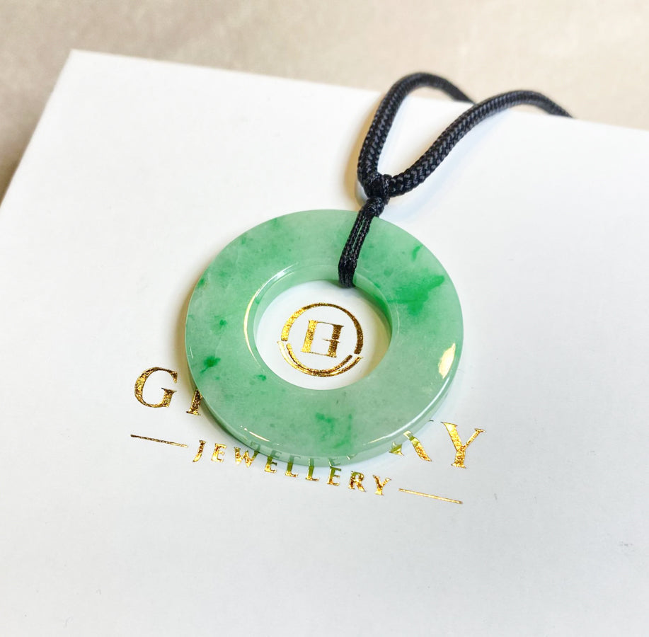 Bright Green Jade Donut Pendant Necklace - Certified Natural Jadeite