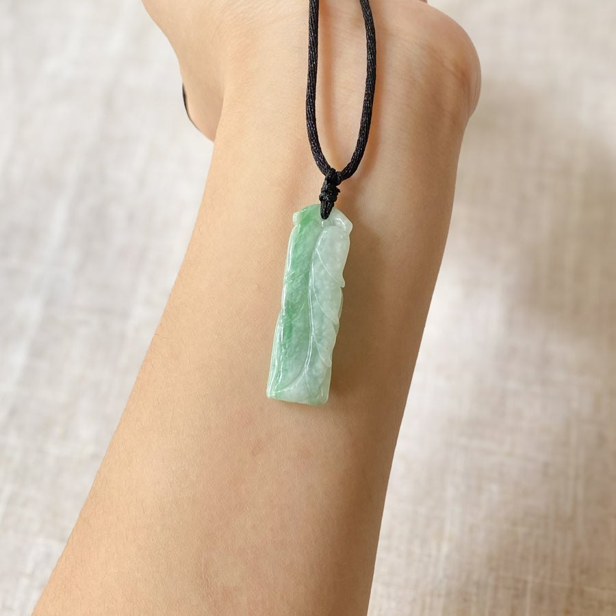 Gransky Natural Burmese Jade Hand-Carving Fish Pendant Necklace