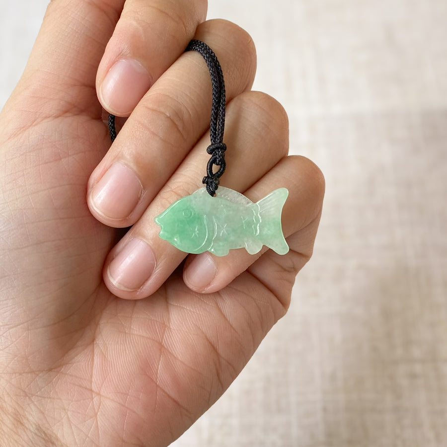 Gransky Hand Carved Goldfish Jade Pendant Necklace