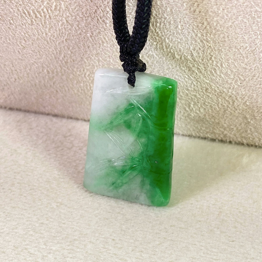 Delicate Green Jade Bamboo Carving Pendant - Type-A Natural Jadeite