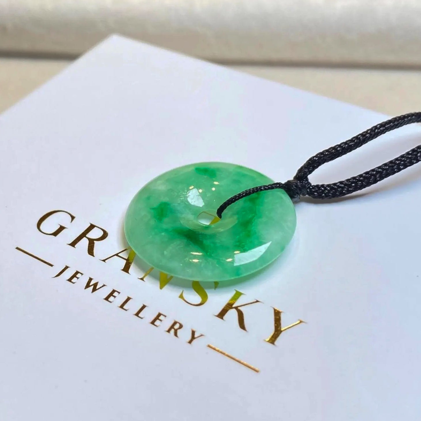 Bright Apple Green Jade Disc Pendant Necklace - Natural Grade A Jade