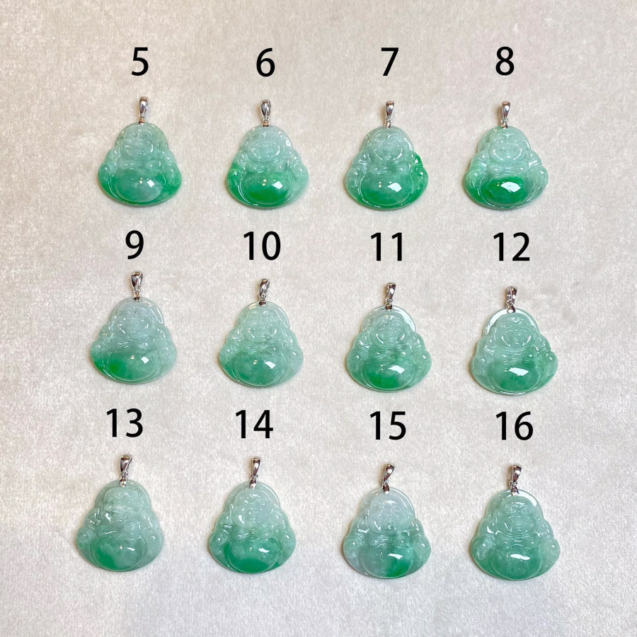 Green Jade Buddha Pendant with 18k Gold Bail - Symbol of Peace and Serenity