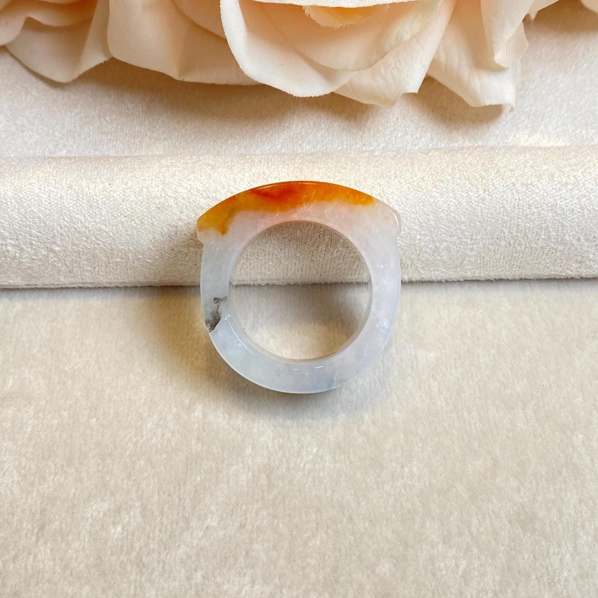 Natural Type-A Burmese Red Jade Saddle Ring – Rare Red & White Jade – Size 9.25