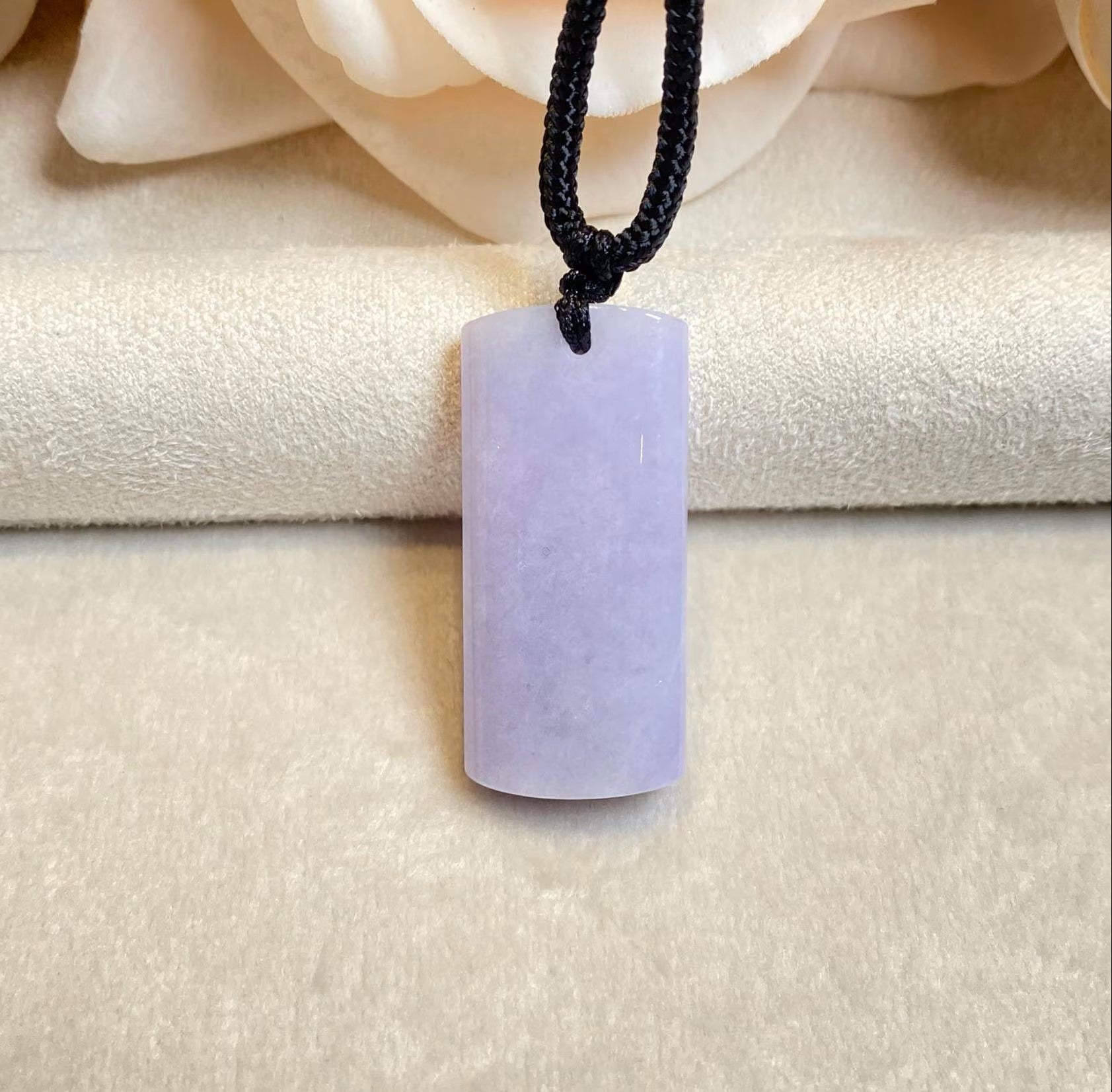 Certified Purple Jade Block Pendant - Natural Intense Lavender
