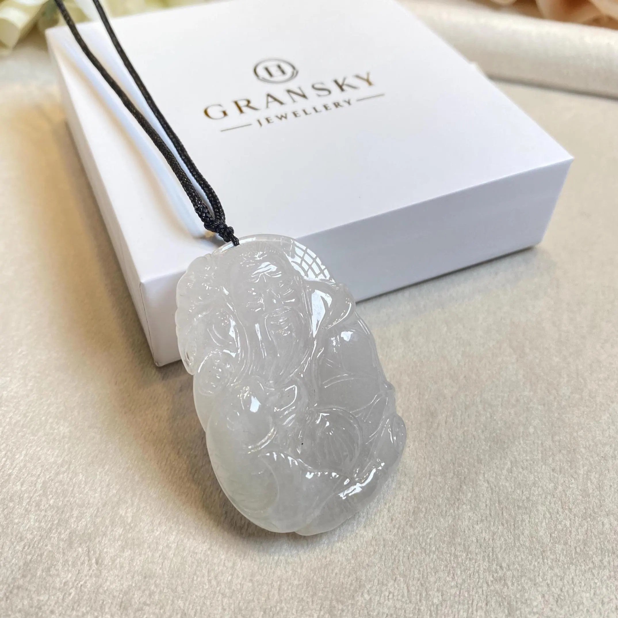 White Burmese Jadeite Shou Xing Pendant - God of Longevity Carving