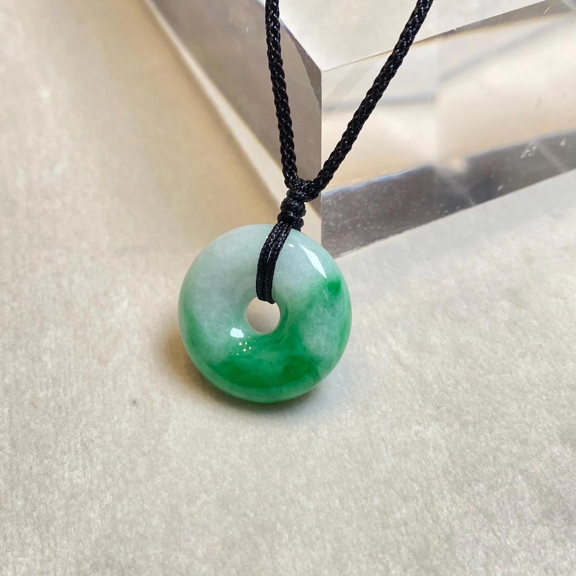 Green Jade Round Donut Pendant - Calming Gemstone