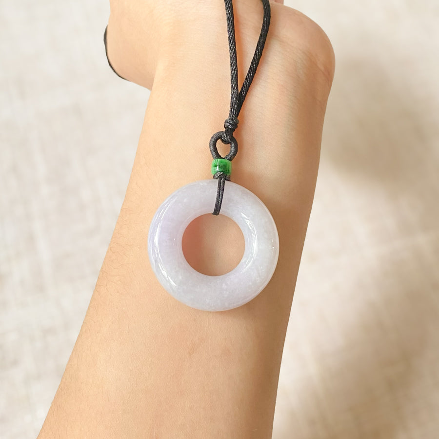 Natural Type A Burmese Jade Circle Pendant Necklace Handmade Jewelry