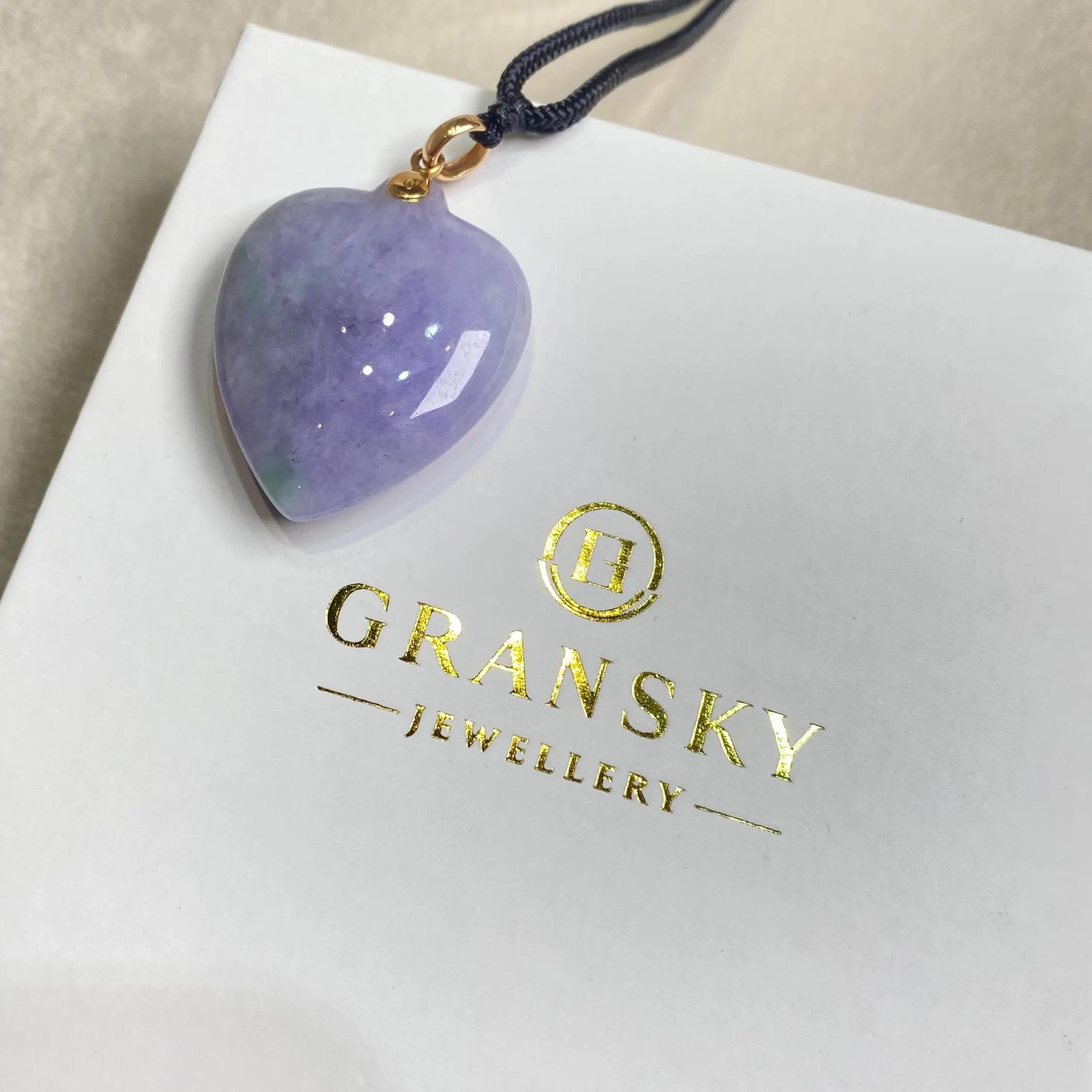 Deep Purple Jade Heart Pendant in 18k Yellow Gold Bail - Natural Burmese Jade Jewelry