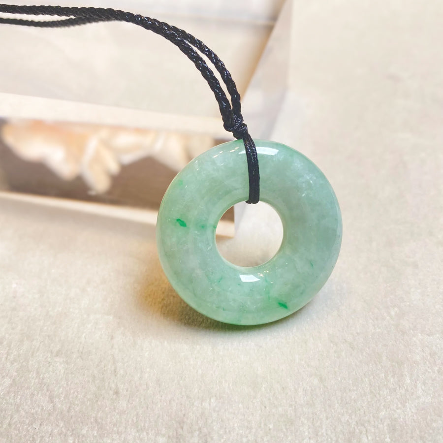Green Jade Round Donut Pendant - Calming Gemstone