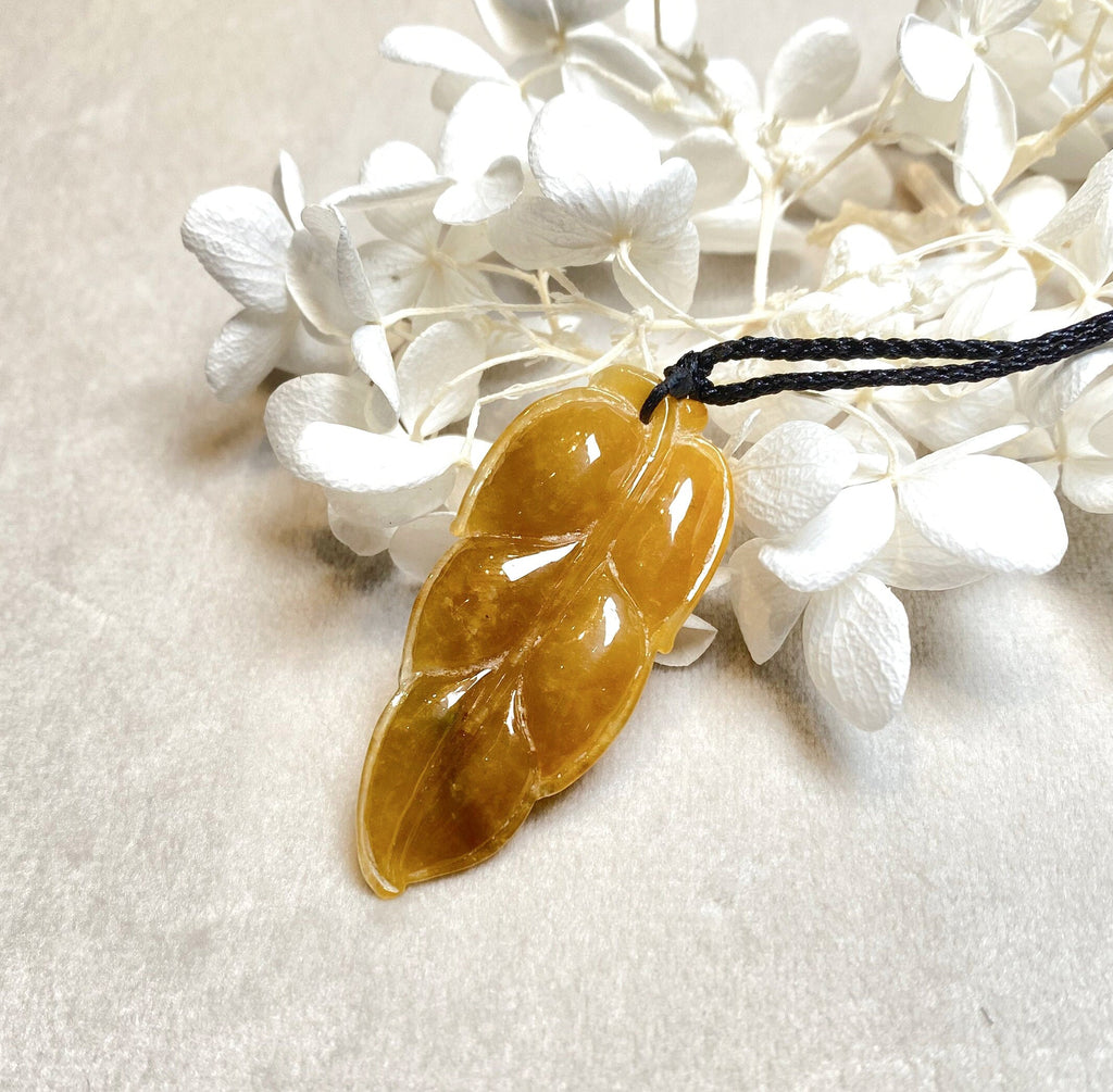 Natural Orange Jadeite Leaf Pendant - Type-A Untreated Jadeite