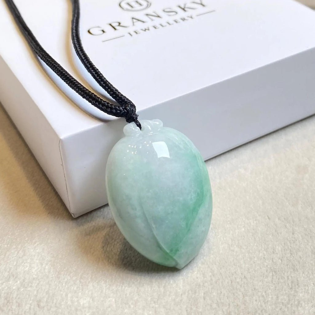 Green Peach-Shaped Carved Jadeite Pendant Necklace