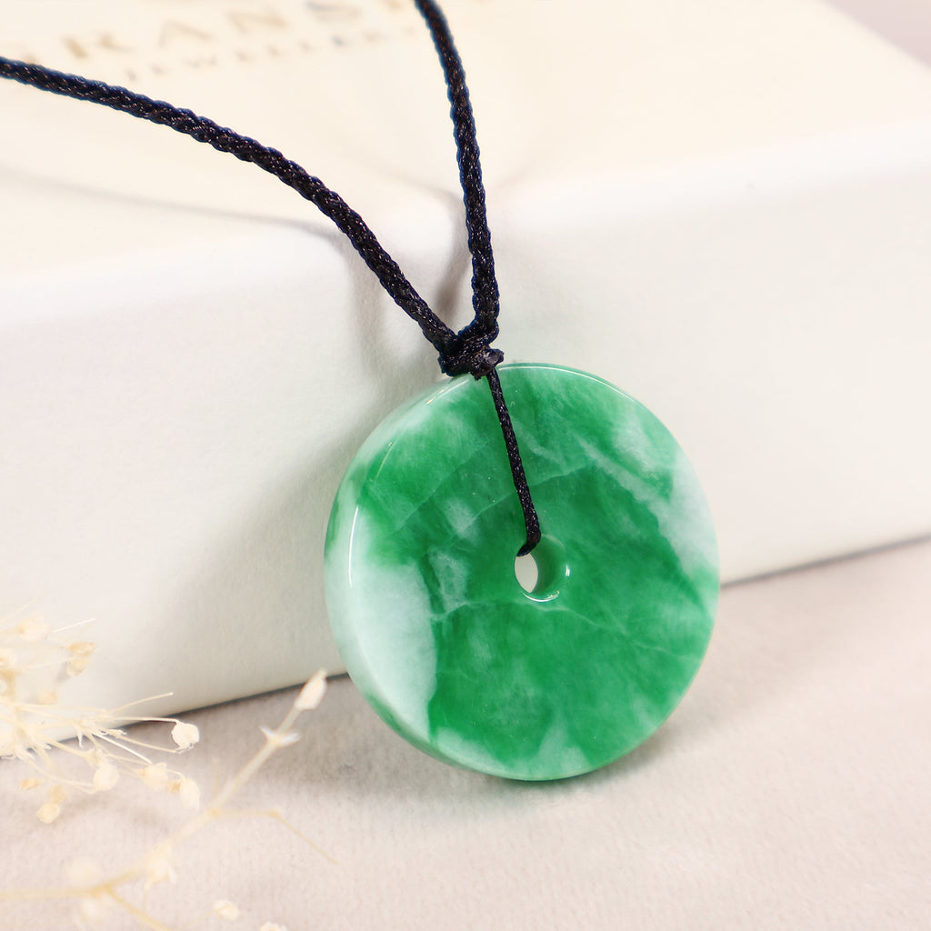 Intense Green Round Disc Jade Pendant - 28.3mm with Adjustable Cord