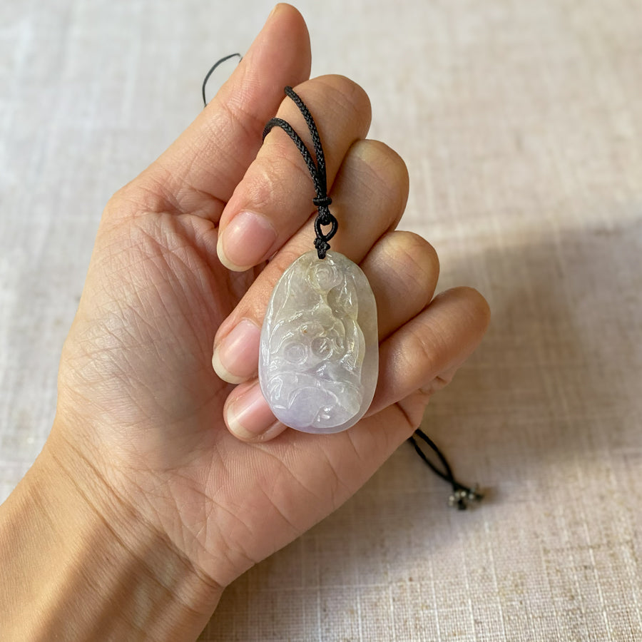 Handmade Carved Burmese Purple Ruyi Jade Pendant