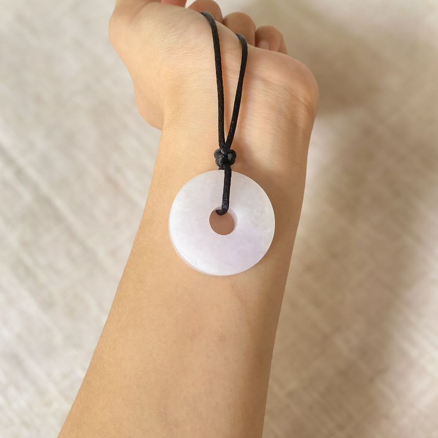 Thick Round Donut Purple Jade Pendant Necklace for Women