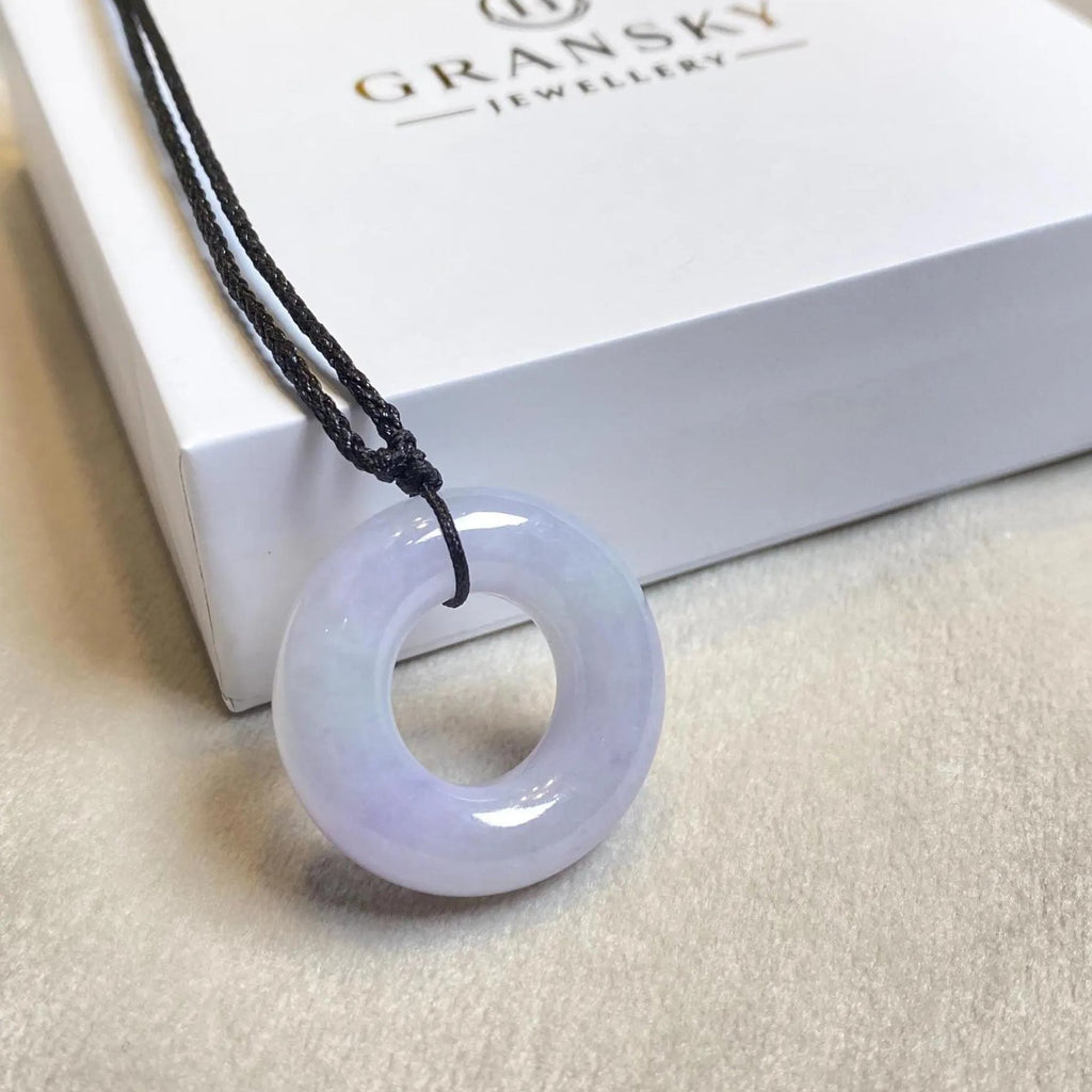 Delicate Purple Jade Round Donut Pendant 27mm - Calming Gemstone