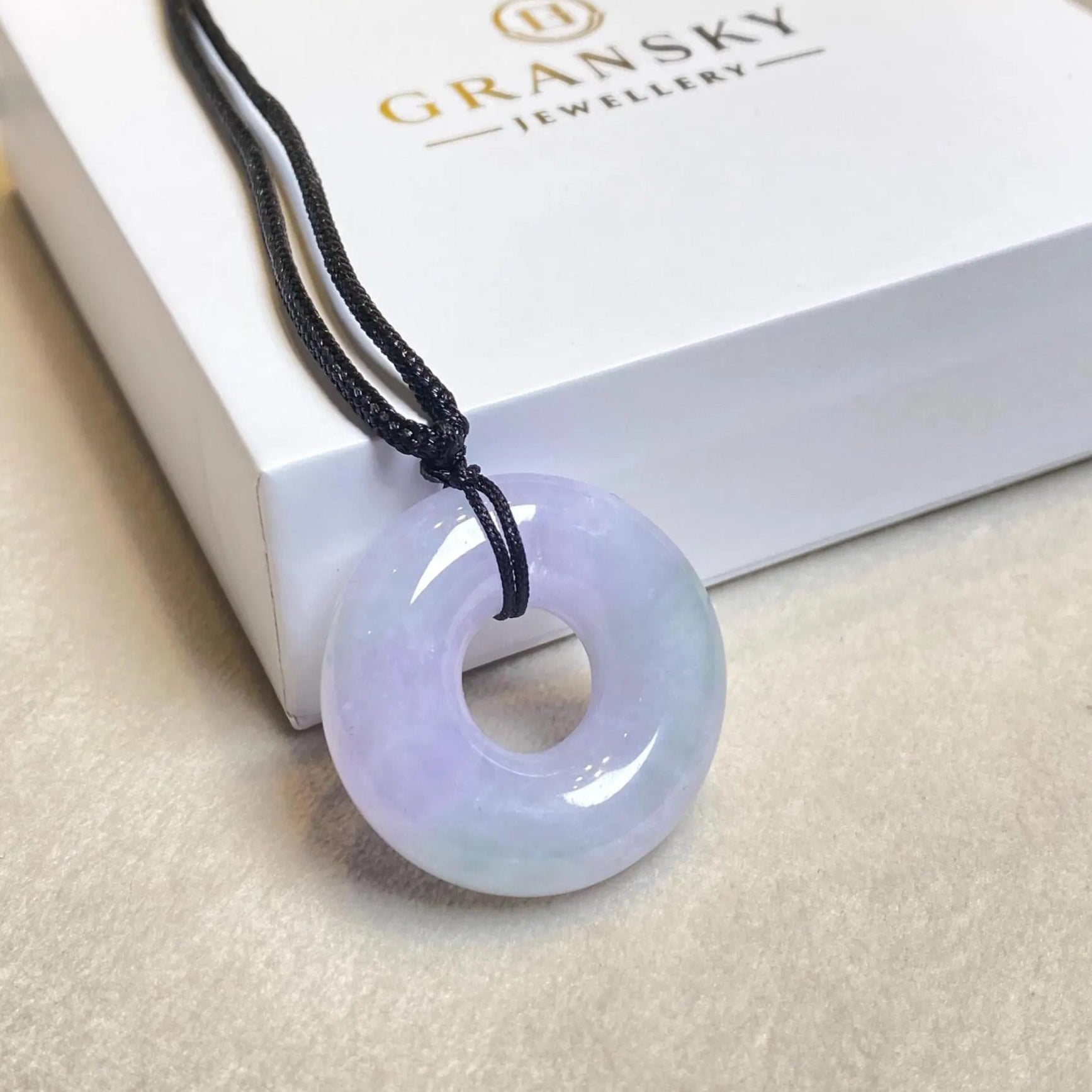 Purple Jade Round Donut Pendant 29.5mm - Calming Gemstone