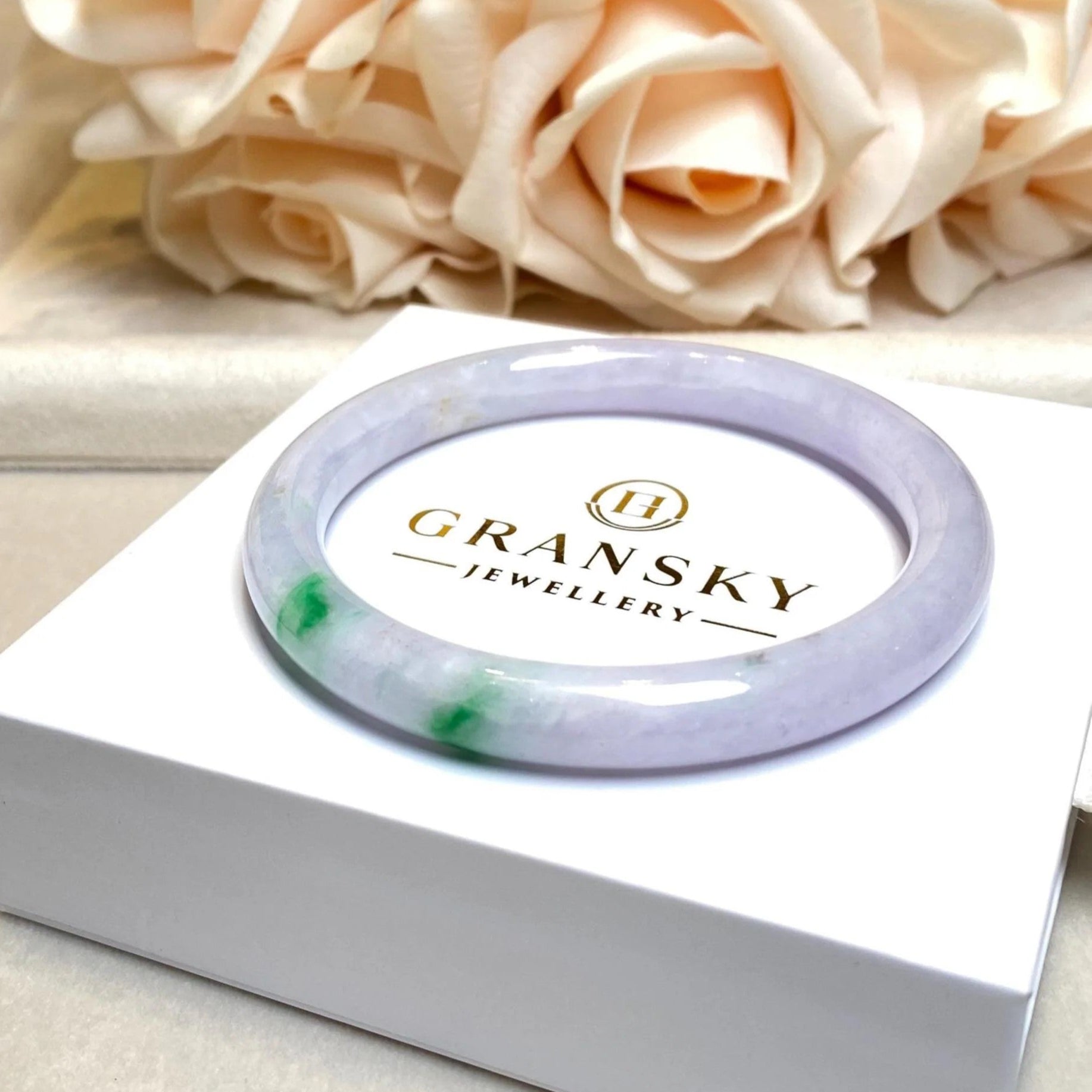 Dainty Purple Jadeite Bangle with Vivid Green, 56.5mm Inner Diameter