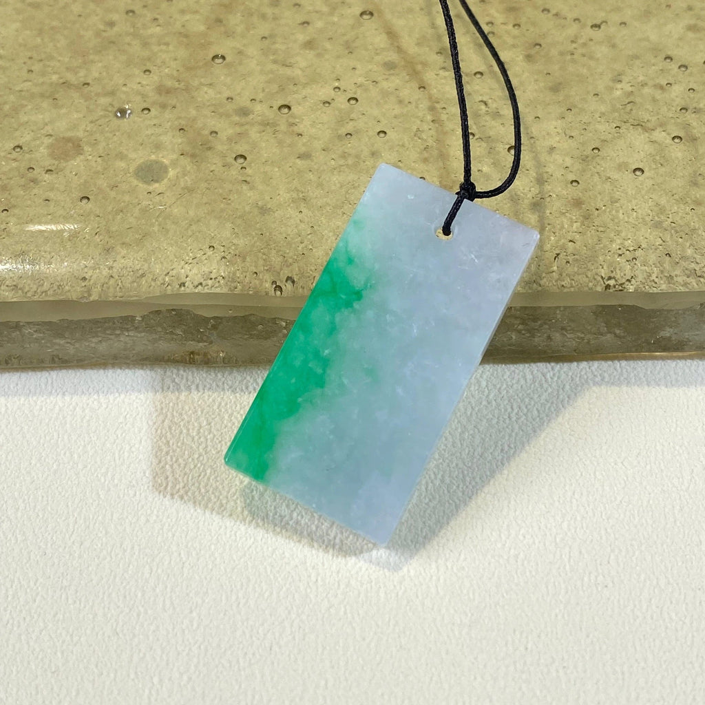 Minimalistic Gradient Green Jade Block Pendant