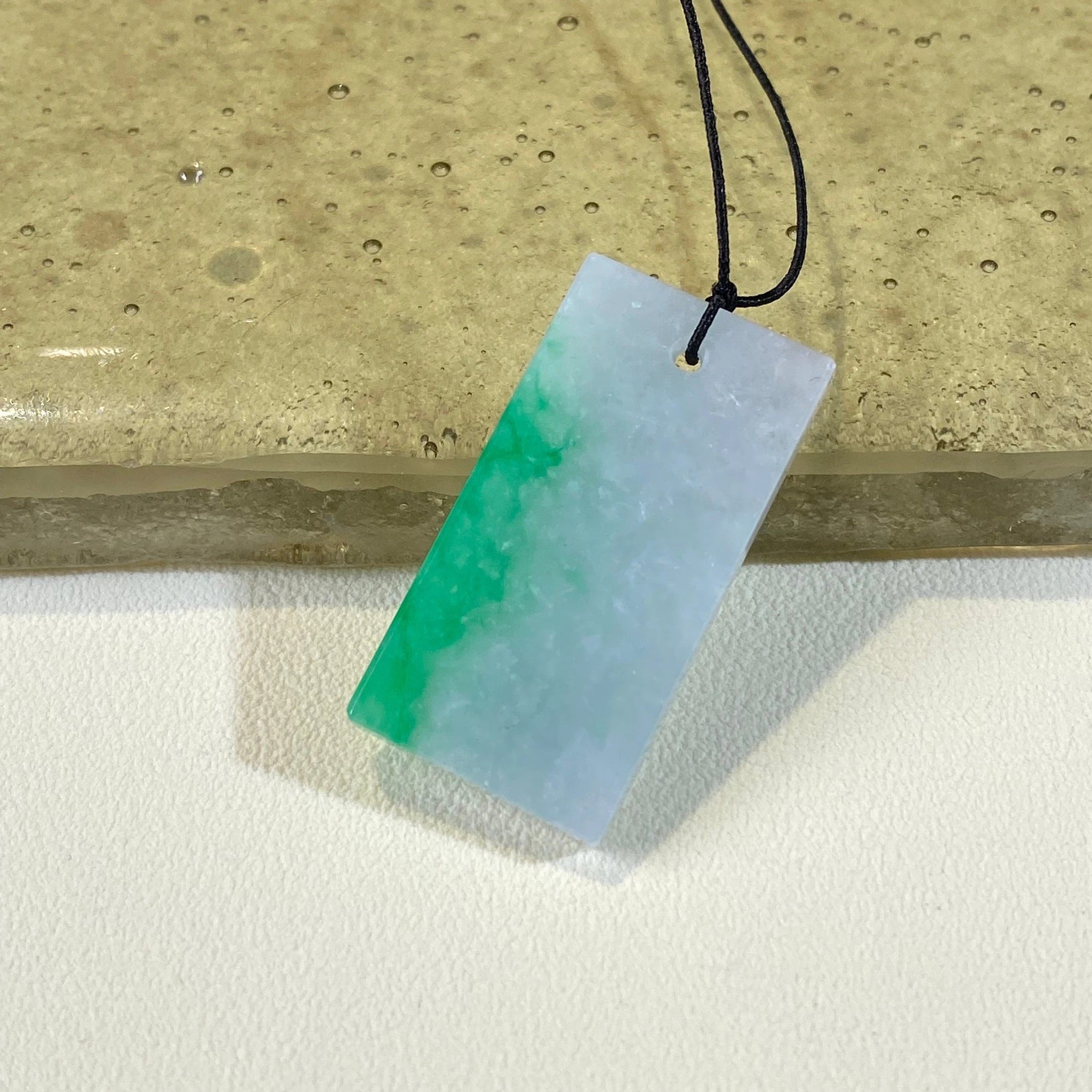 Minimalistic Gradient Green Jade Block Pendant